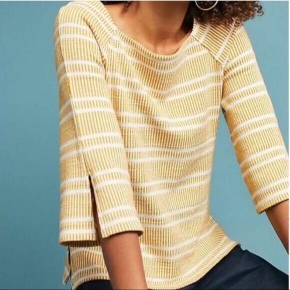 {Postmark} 3/4 flare sleeve yellow cream blouse